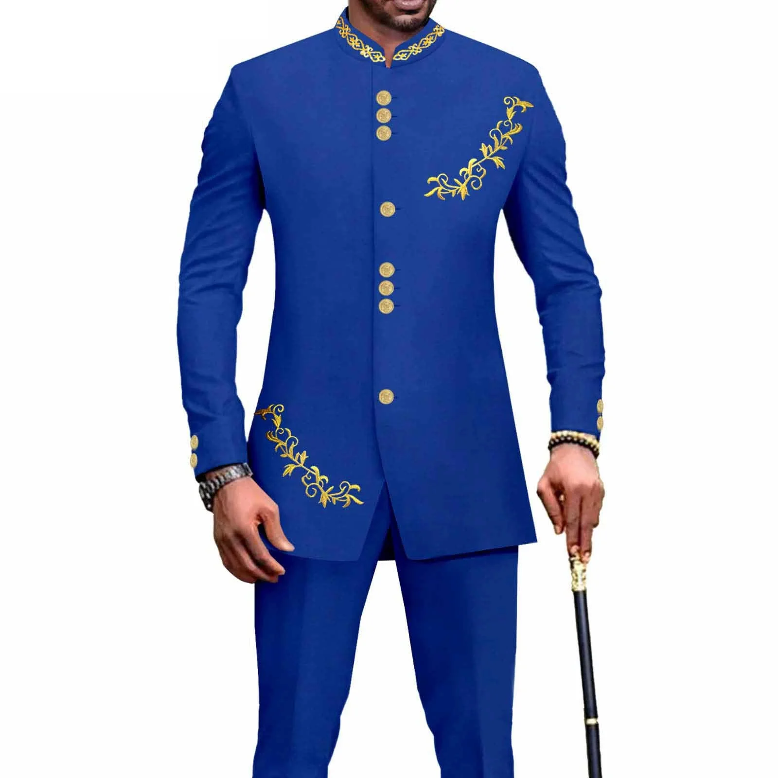 African Clothes for Men Suit 2 Piece Set Blazer Embroidery Jacket Pants Dashiki Traditional Wedding Slim Fit Business A2316059