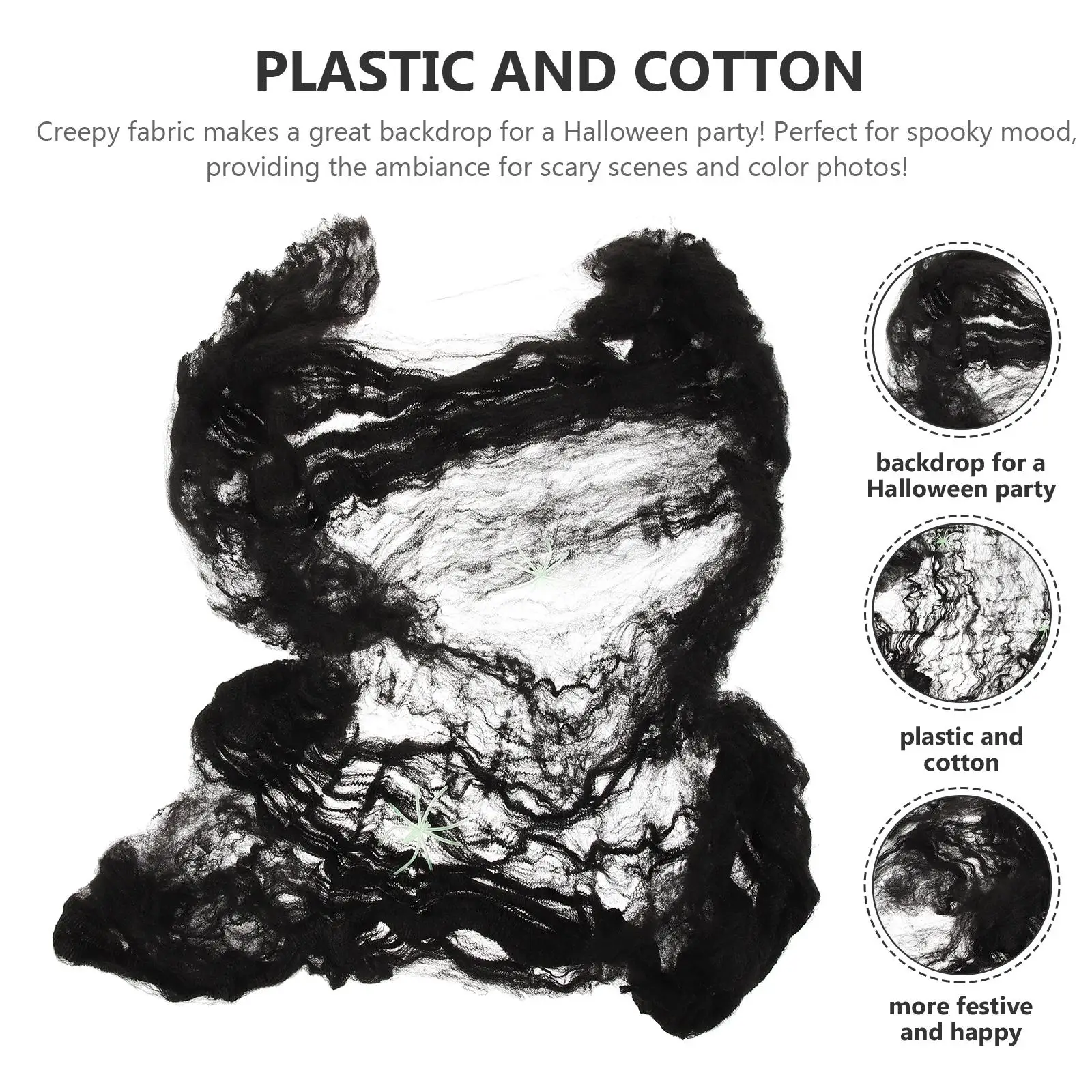 2 oggetti di scena per ragnatela di Halloween 2 ragni 20 g Rete di cotone nero per forniture festive Decorazione ragnatela