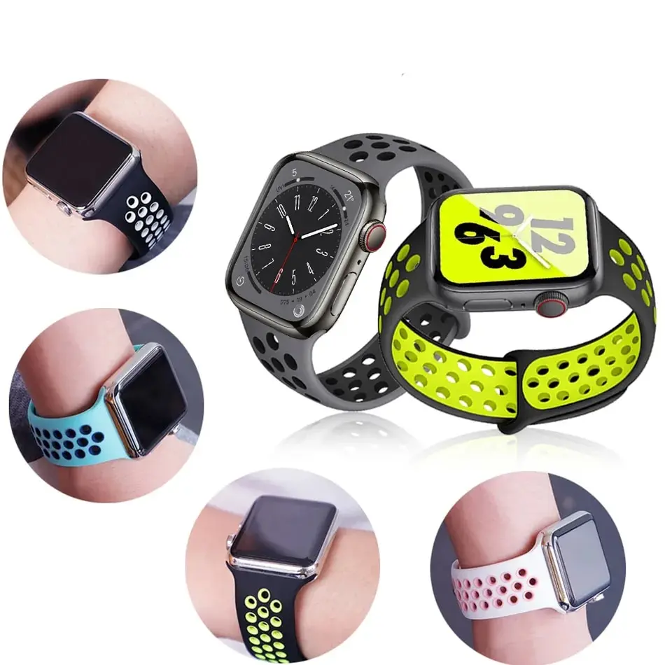 For apple Watch Straps 44mm 40mm 49mm 45mm 41mm 42mm 46mm for nike Silicone bracelet correa iWatch Series Ultra 2 8 SE 7 6 9 10
