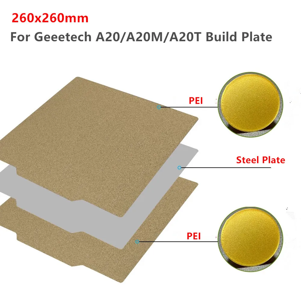 Double Sided Textured PEI Sheet 260x260mm Flexible Spring Steel Magnetic Build Plate for Geeetech A20 Series A20/A20M/A20T