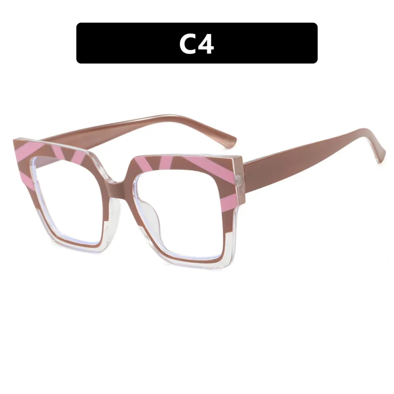 Color matching large frame cat\'s eye anti-blue light myopia glasses frame fashion cool plain glasses -25~-600