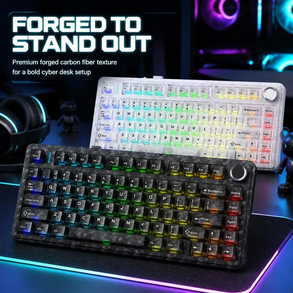 AULA F75 Master Edition Wireless Mechanical Keyboard Dual 8K Forged Carbon Fiber with Knob75% Hot Swappable PBT Keycaps for pc