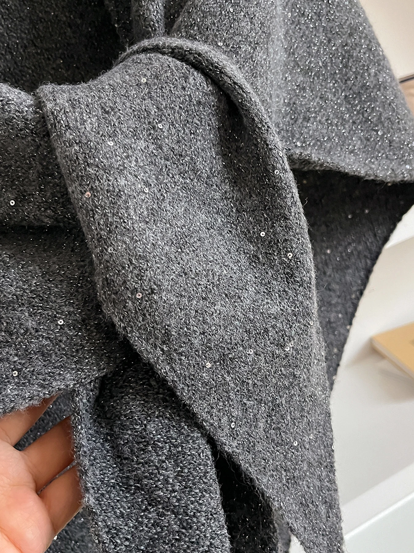 Sparkle Knit Triangle Poncho Shawl, Glitter Wrap Cape, Soft Warm Shoulder Cover for Women Fall Winter Dress Outfit