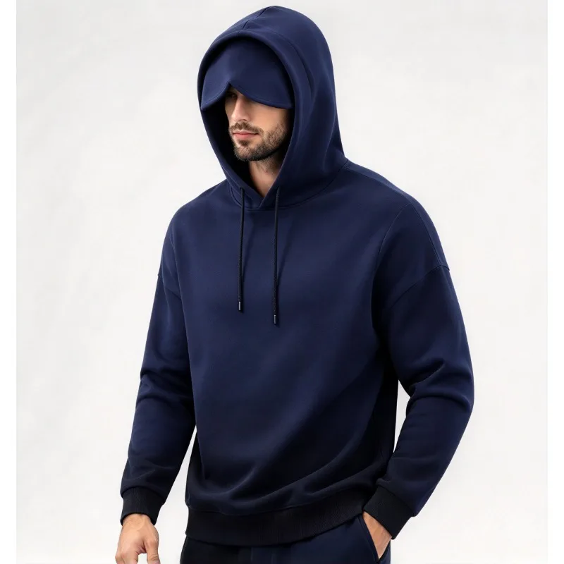 Men Gradient Color Pullover Hoodie With Sun Visor Brim Casual Loose Fit Hooded Sweatshirt Multi Color Streetwear Top For Men