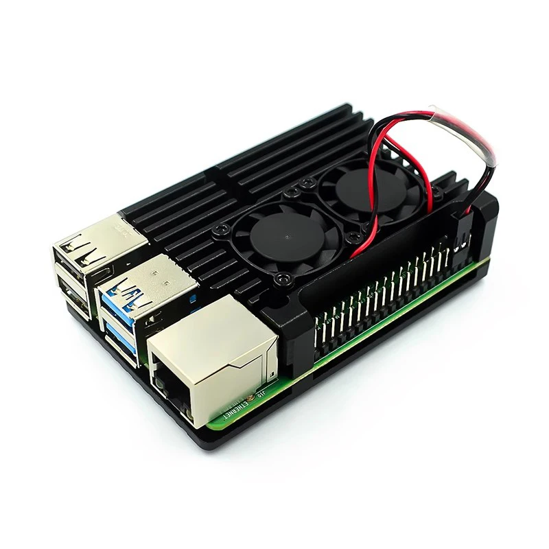 Raspberry Pi 4/3 Aluminum Case with Dual Cooling Fan Metal Shell Black Enclosure for RPI Raspberry Pi 4B/3B/3B+