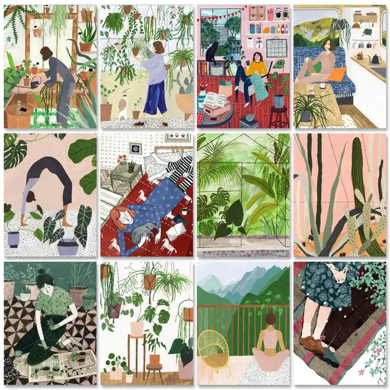 RUOPOTY Illustration Diy Painting By Numbers For Adults Kits Girl Picture With Numbers Acrylic Paint On Canvas Handmade Diy Craf