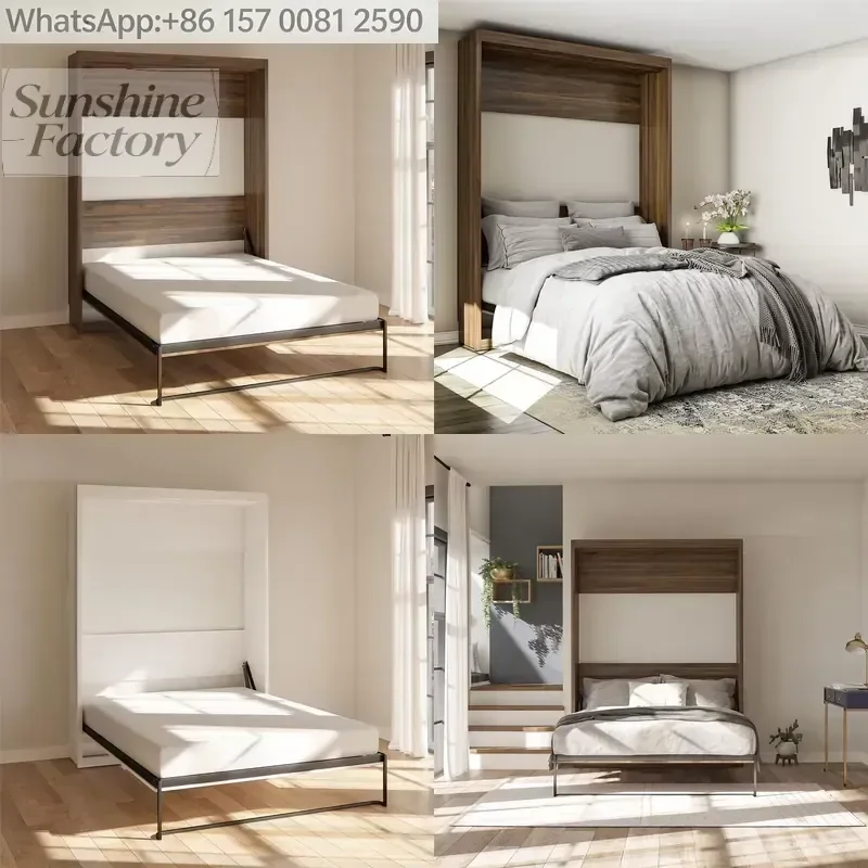 New Design Modern Space Saving Bedroom Furniture Set Custom Size Folding Murphy Bed Hidden Wall Bed Hardware with Manual Feet