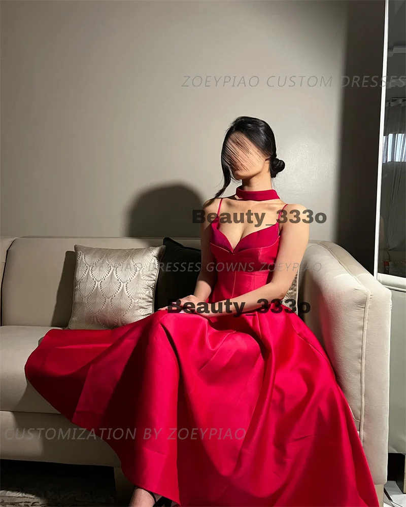 Elegante Vermelho A linha Custom Prom Dress, Sem Mangas, Correias De Espaguete, Cetim De Seda, Festa À Noite