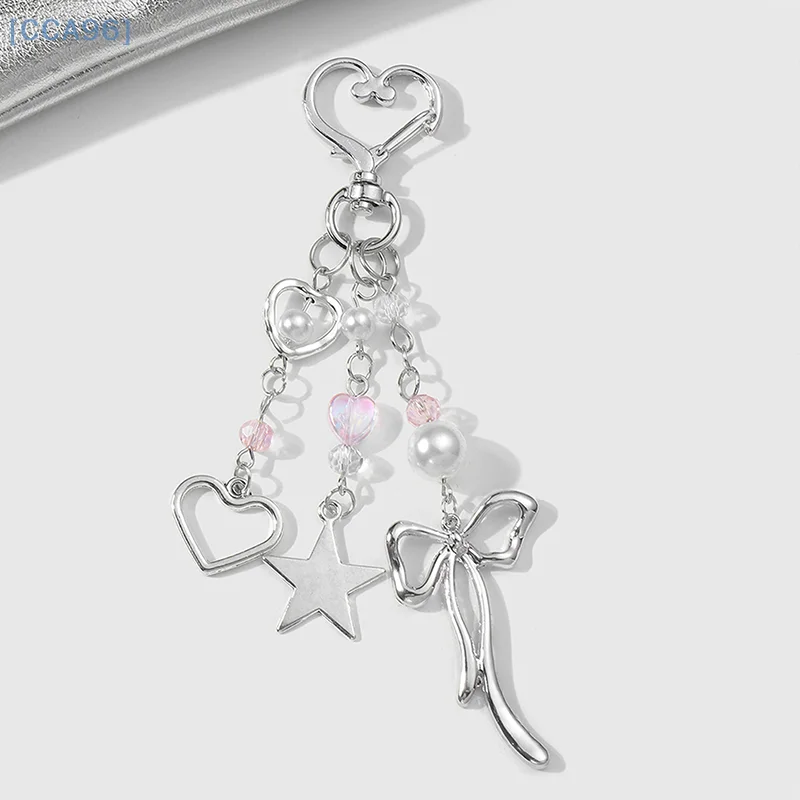 

Модный простой брелок с бантом и звездой в форме сердца, кулон, автомобильный брелок для ключей для женщин и девочек, изысканное украшение для рюкзака, аксессуары, подарки