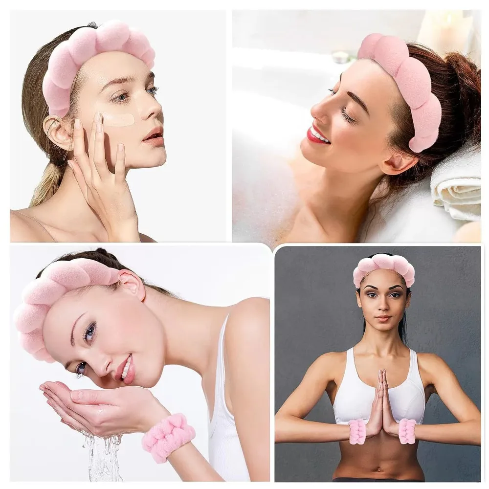 1/6 Stück Damen Spa Haarband Puffy Schwamm Stirnband Blumen Haarspange Armbänder Haargummis zum Waschen Gesicht Make-up Dusche Hautpflege