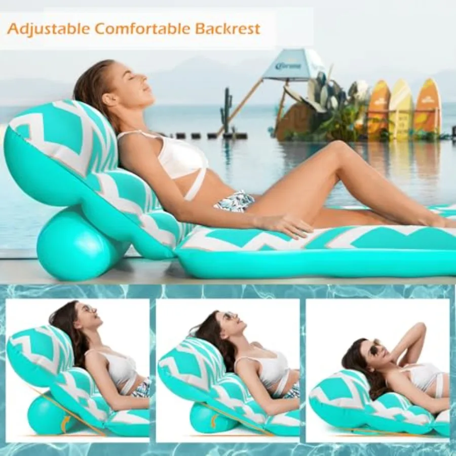 Inflatable Pool Float Adult - Ultra-Comfort Soft Fabric Pool Floaties Lounge Floats Floating Chair Raft with Adjustable Backres