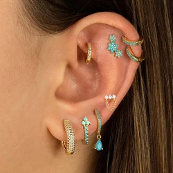 New Design Stainless Steel Cubic Zirconia Small Hoop Earrings For Women Punk Blue Huggie Thin Cartilage Earring Piercing Jewelry