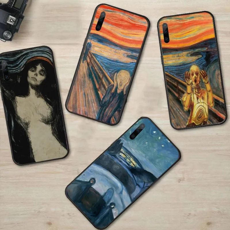 Munch Vintage Oil Painting Phone Case for Huawei P50 P40 P30 Pro Lite P Smart 2021 2019 Magic 3 Black Soft Phone Cover