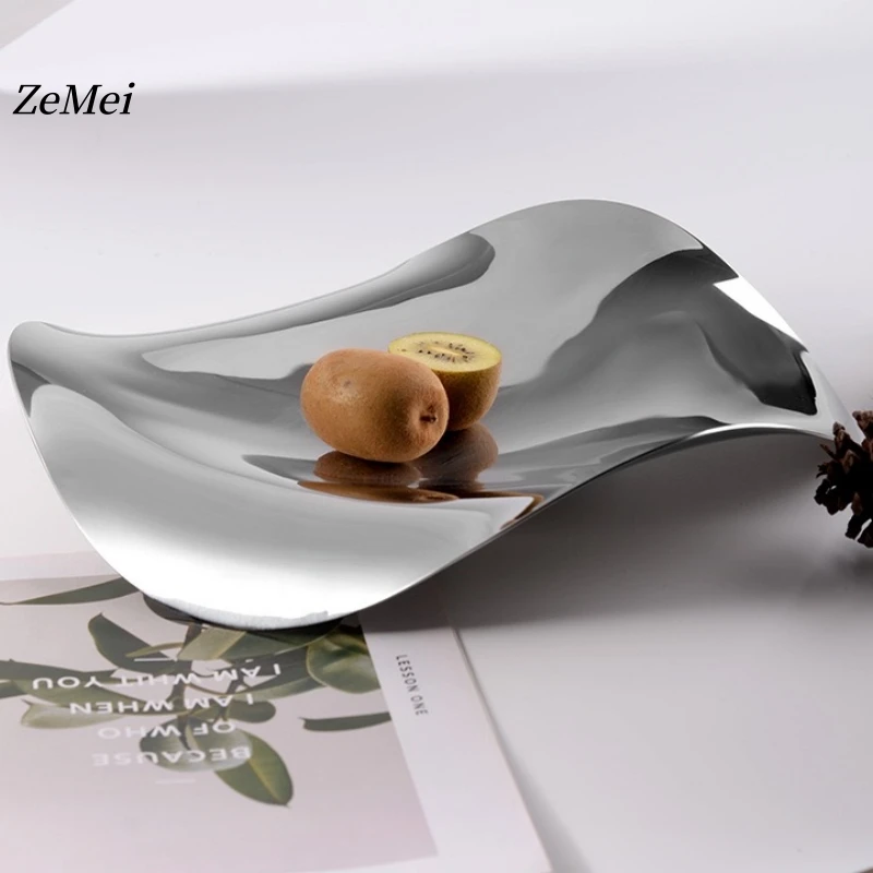 French Style Stainless Steel Jewelry Tray,Die Casting Waves Shape Fruit Storage Plate,Creativity Home living Room Decoration