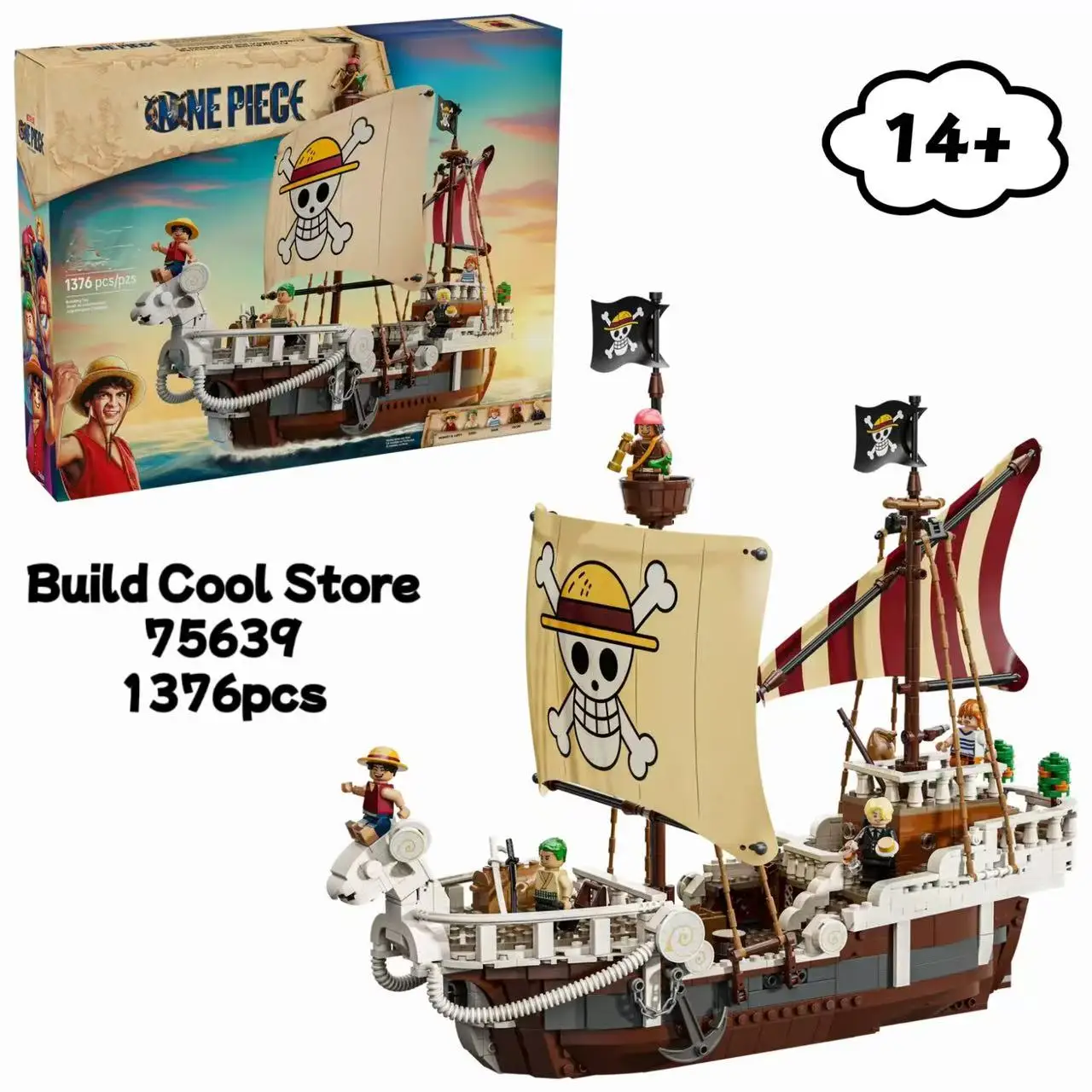 MINISO 75639 One Piece Thousand Sunny Ship Personnel Modèle Échelle Cadeaux de Noël et d'Halloween...