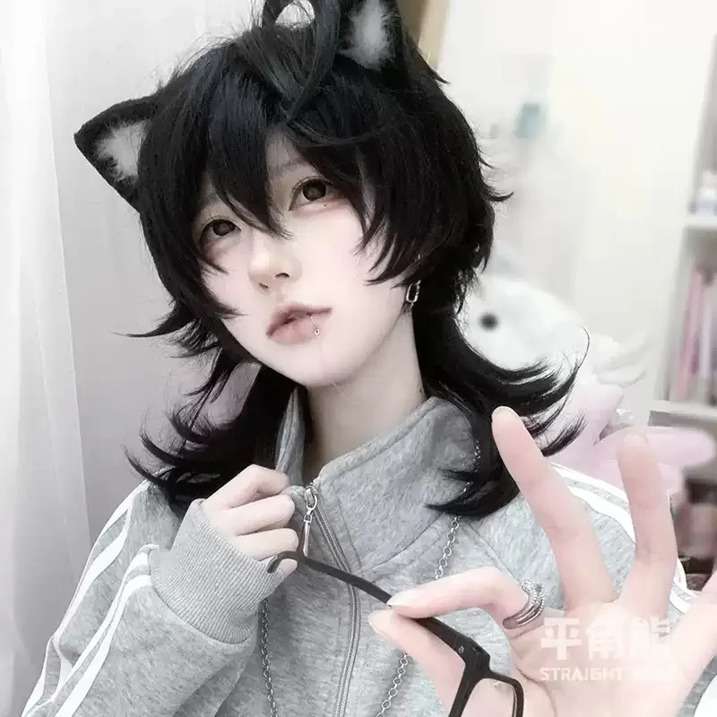Trendy Graphite‑Blue Mullet Wolf Cut Full Wig Layered Wavy Shape Heat‑Resistant Synthetic Wig for Punk Styling Party Cosplay