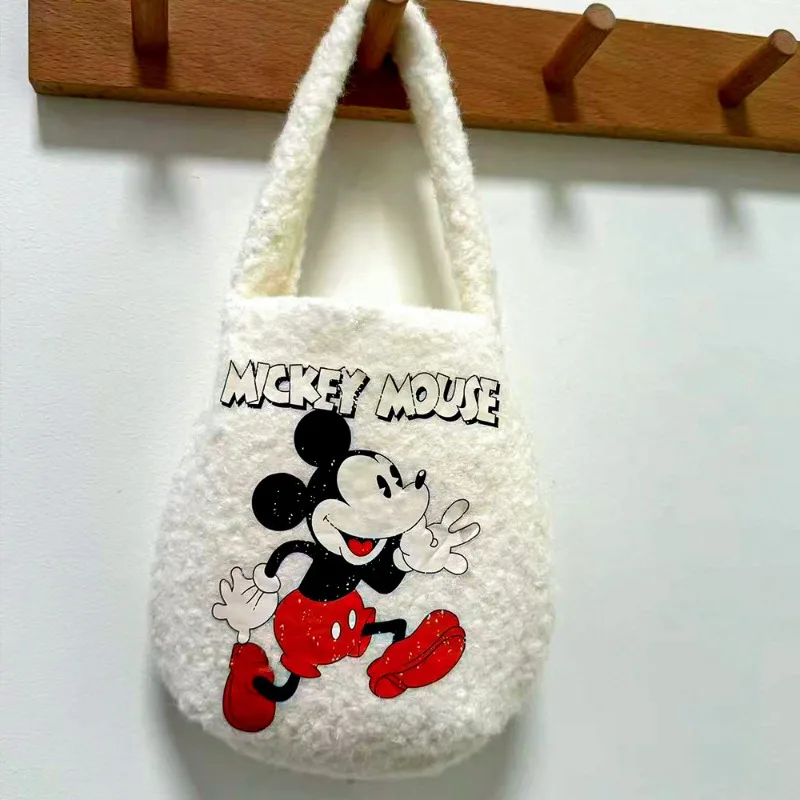 Fashion Mini Korean Dongdaemun Lamb Plush Handbag Large Capacity Cartoon Printed Woolen Single Shoulder Cross Tote Bag Portable