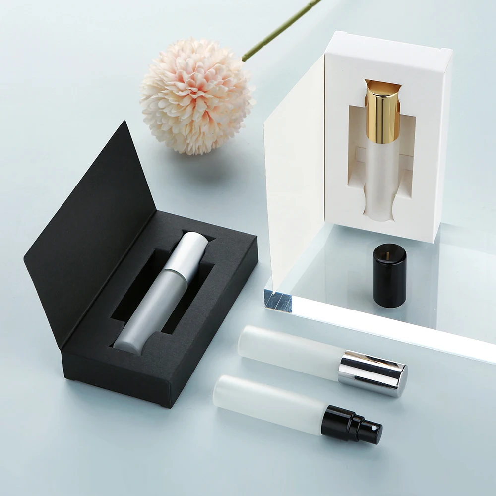 50Pcs 5/10/15ml 골드/실버/블랙 알루미늄 스프레이어 미세 안개 젖빛 유리 향수 스프레이어, 멀티 사이즈, 에코 재사용 가능, 박스 포함