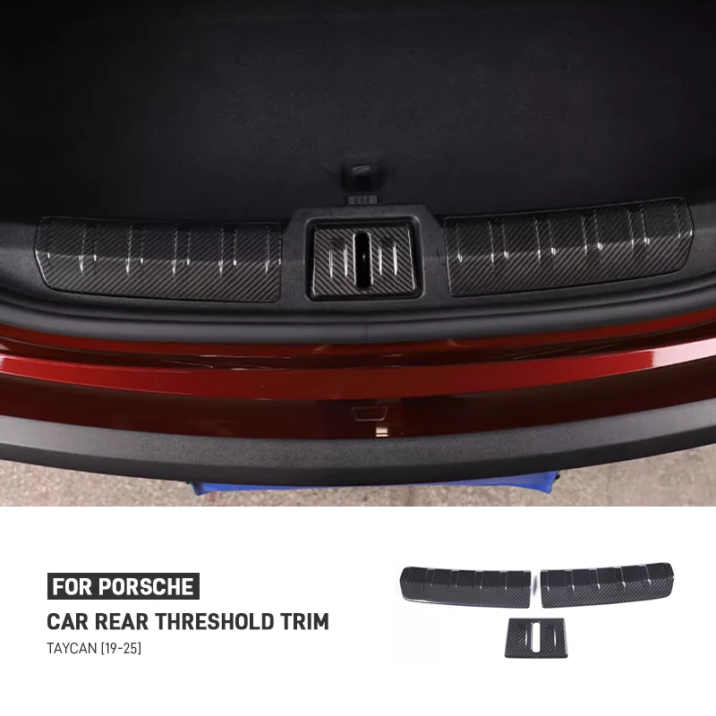 

For Porsche Taycan 2019-2025 Real Carbon Fiber Car Rral Trunk Door Threshold Protector Strip Cover Trim Sticker Car Accessories