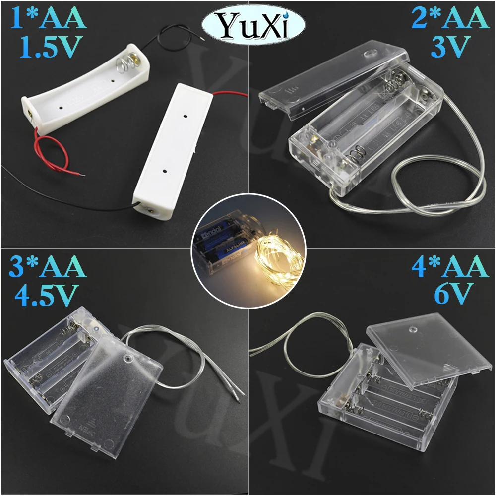 2Pcs AA Battery Box Case 1.5V AA Transparent Battery Holder 14500 AA DIY Leads With 1/3/4/Slot Connect Clear Wires Repair Part
