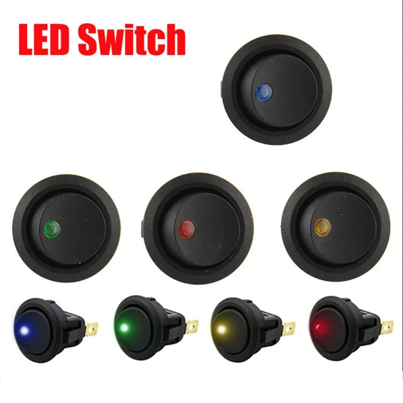 12PCS Round Toggle Switch Lighted 3 Pin with Color LED ON Off Button 12V 20A Switch for Automotive Car Truck