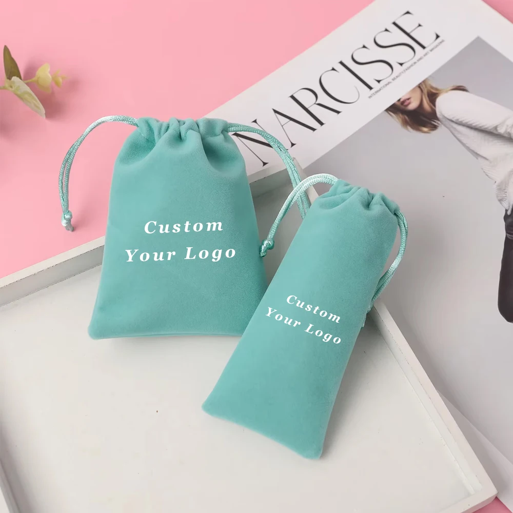 

50Pcs/Lot Personalized Logo Velvet Jewelry Drawstring Pouch Earrings Rings Necklaces Storage Packaging Gift Bag can Custom Logo