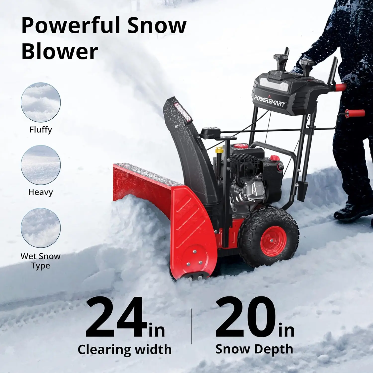 24-Inch Self-Propelled Gas Snow Blower, Powered by B&S 208cc Engine, Electric Start, 13-Inch Snow Tires, Handle