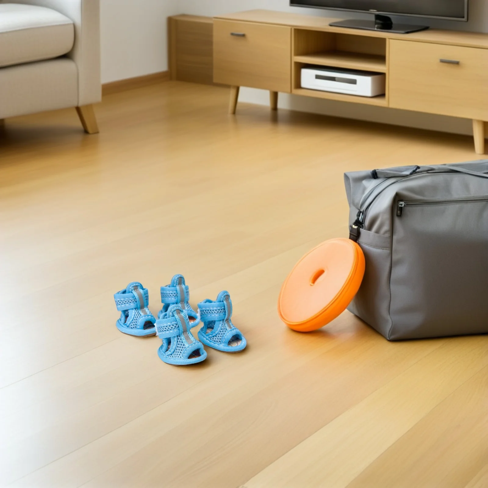 

4Pcs Dog Sandal Summer Pet Shoes Breathable Mesh Anti-Slip Soles Comfort Fit for Dogs on Hot Surfaces Multiple Sizes Blue