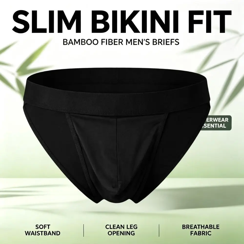 Soft Bamboo Fiber Men High‑Cut Bikini Briefs Integrated Pouch Moisture Wicking Athletic Underwear for Gym Training 1 3Pcs Set