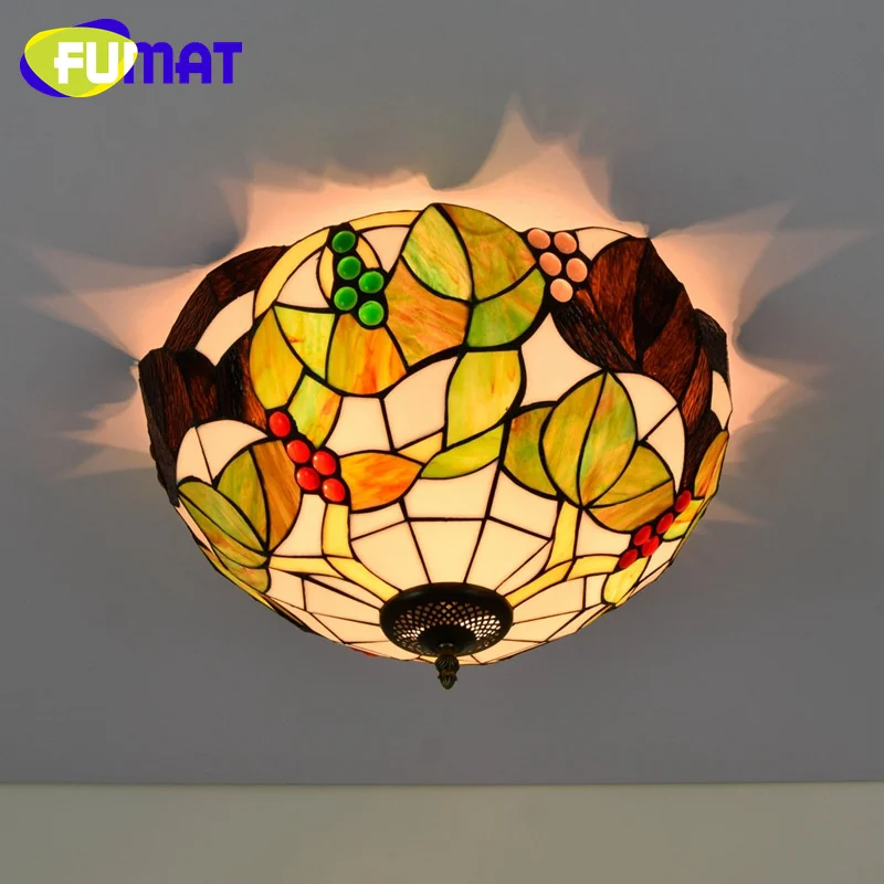 FUMAT Tiffany American Pastoral Grapes 16inch stained glass overhead light deco the dining room bedroom aisle ceiling light