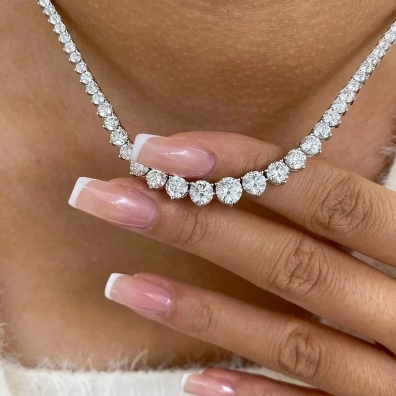 15Ctw Round Brilliant Cut HPHT Lab Grown Diamond DEF VS-VVS 18Inch Gradient Tennis Necklace Platinum 950 Fine Wedding Jewelry