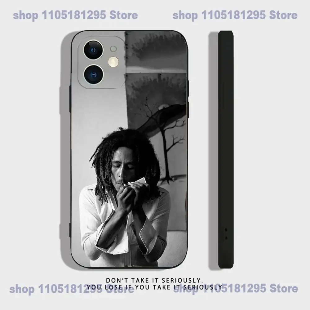 Bob Marley Weed Smoking telefoonhoesje voor iPhone 17,16,15,14,13,12,11,XR,Pro,XS,Max,XR,Plus,Mini zachte siliconen zwart schokbestendig
