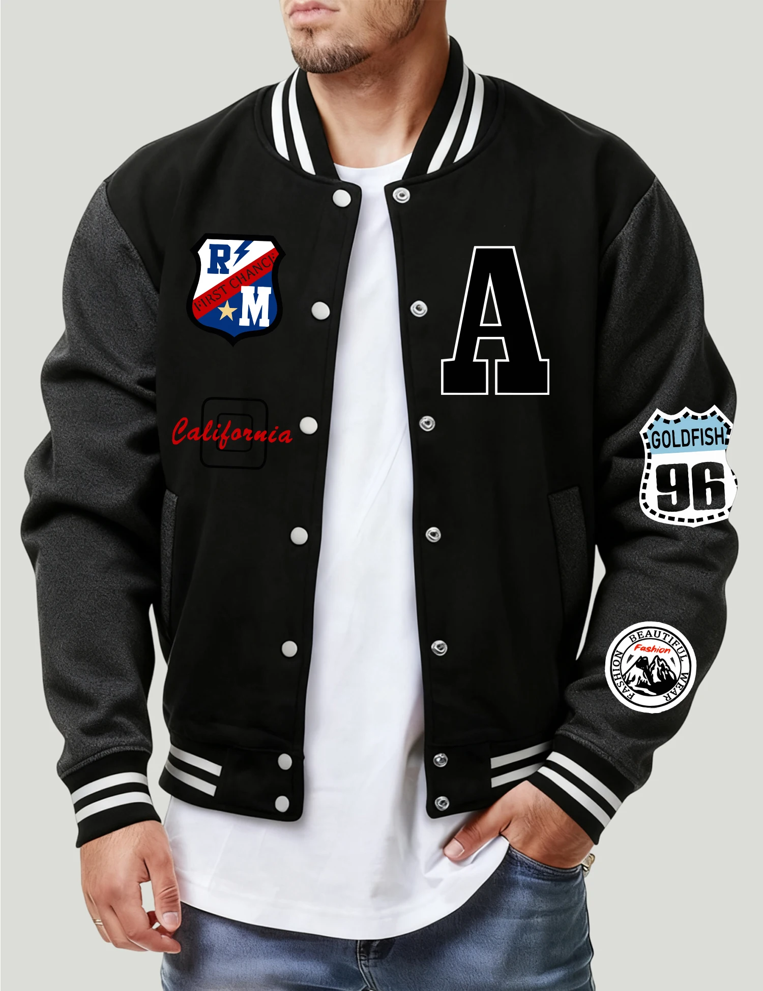 

Roma First Change Print Male Jacket All-Match Fleece Baseball Jersey Vintage Casual Clothing Mens Autumn Loose Retro Coat