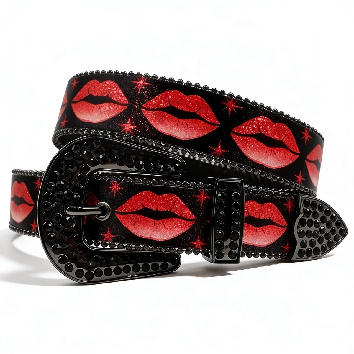 

Red Lips Print Rhinestone Waist Belt Gothic Punk Y2K Waist Strap Unisex Fashion Accessory for Men Women Daily Casual Outfits