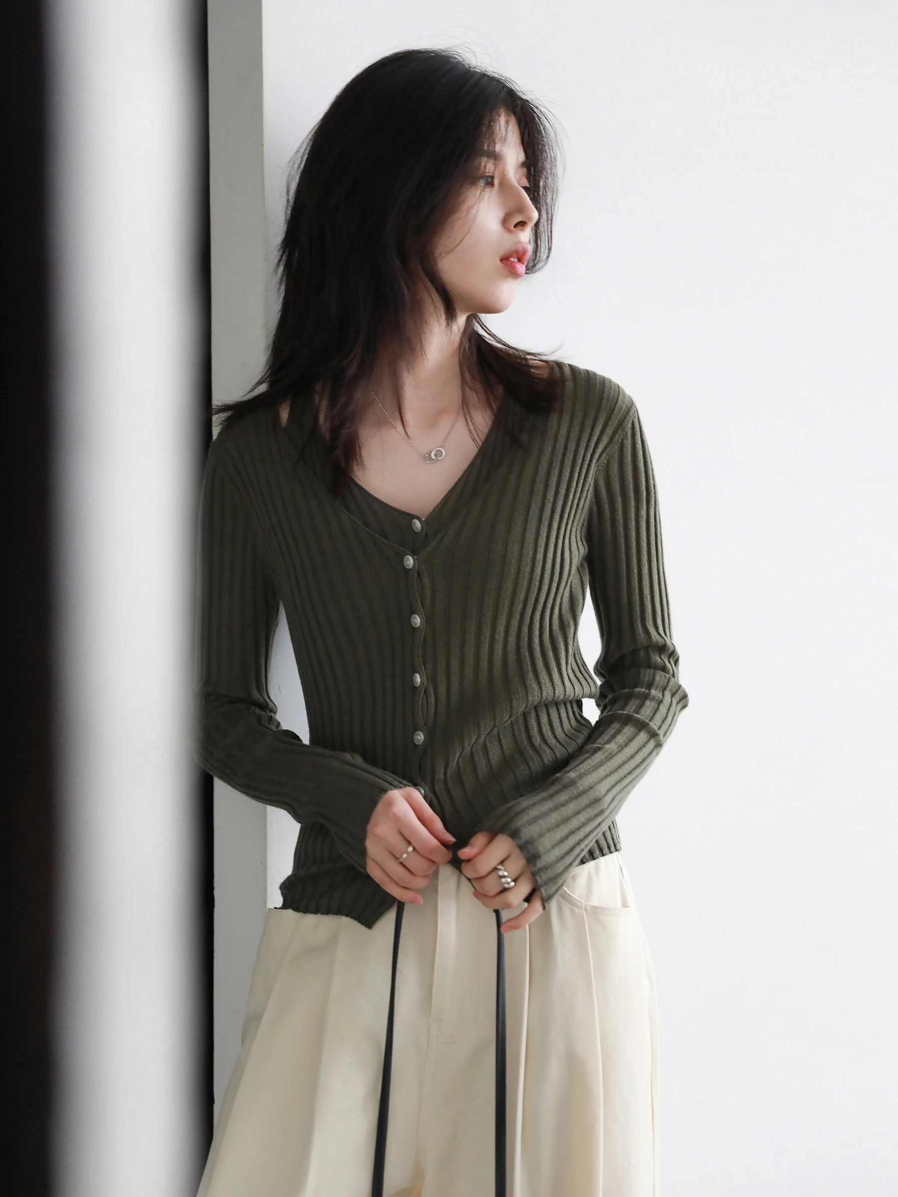 CHIC VEN Fashion Women Cardigan Retro New V-neck Pit Stripe Knitted Sweater Slim Fit Long Sleeved Female Top Spring Autumn 2025