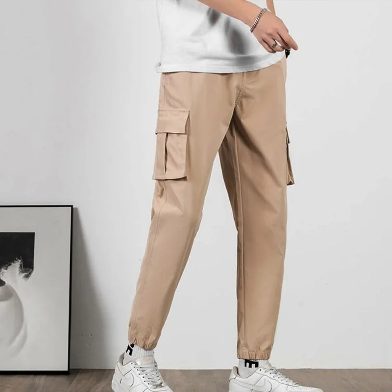 Loose Men's Fashion Stickers Cargo Pants High-quality Large Pocket Street Casual Handsome All-match Solid Color Male Trousers