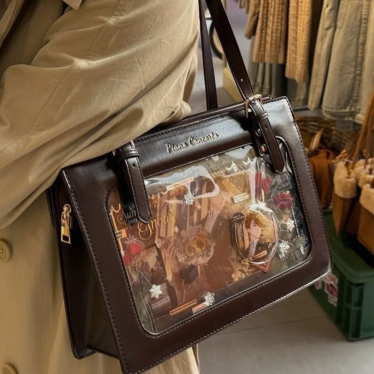 High Quality Itabag Elegant Lady Handbags Large Shoulder Bag Clear Transparent PU Leather Ita Bag Tote Japanese Uniform Bag