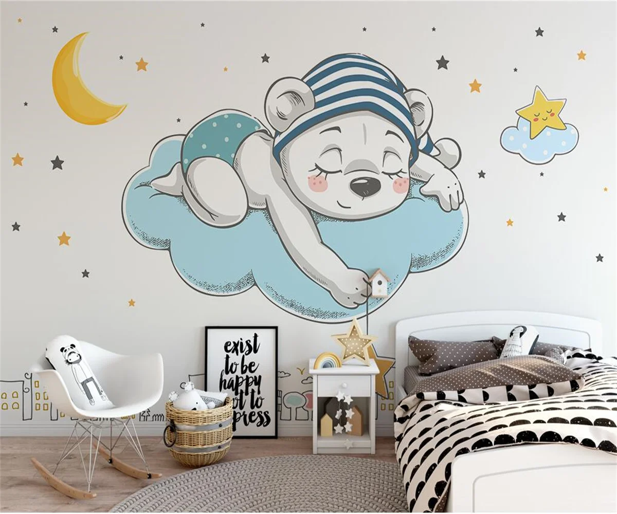 Custom wallpaper cute cartoon pink elephant star moon children background wall decoration 3d wallpaper Painting