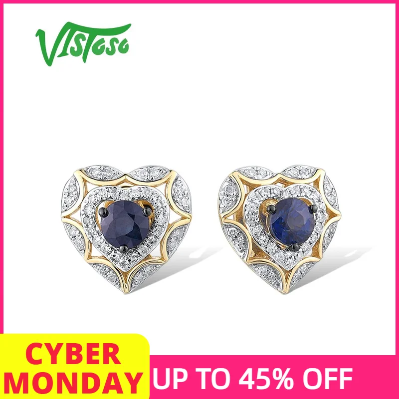

Женские серьги-гвоздики VISTOSO из настоящего желтого золота 14 к 585 пробы с бриллиантами с натуральным голубым сапфиром, изящные серьги-сердечки, ювелирные украшения