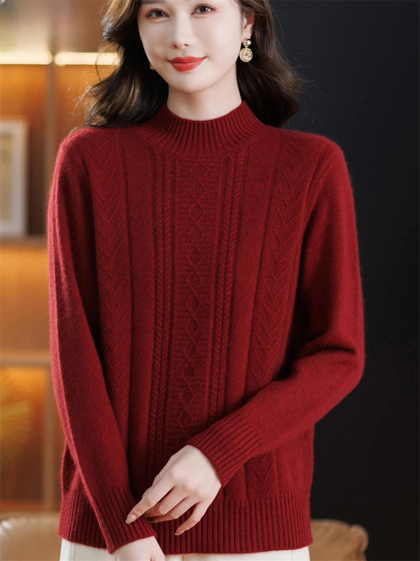 

Thiened вязаная шерстяная основа irt повседневный свободный рукав для женщин среднего возраста осень-зима модный теплый топ