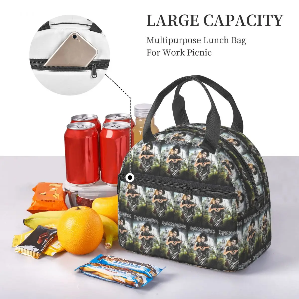 Edward Scissorhands Movie Insulated Lunch Bag for School Bento Storage Food Boxes Container Cooler Thermal Lunch Box Tote