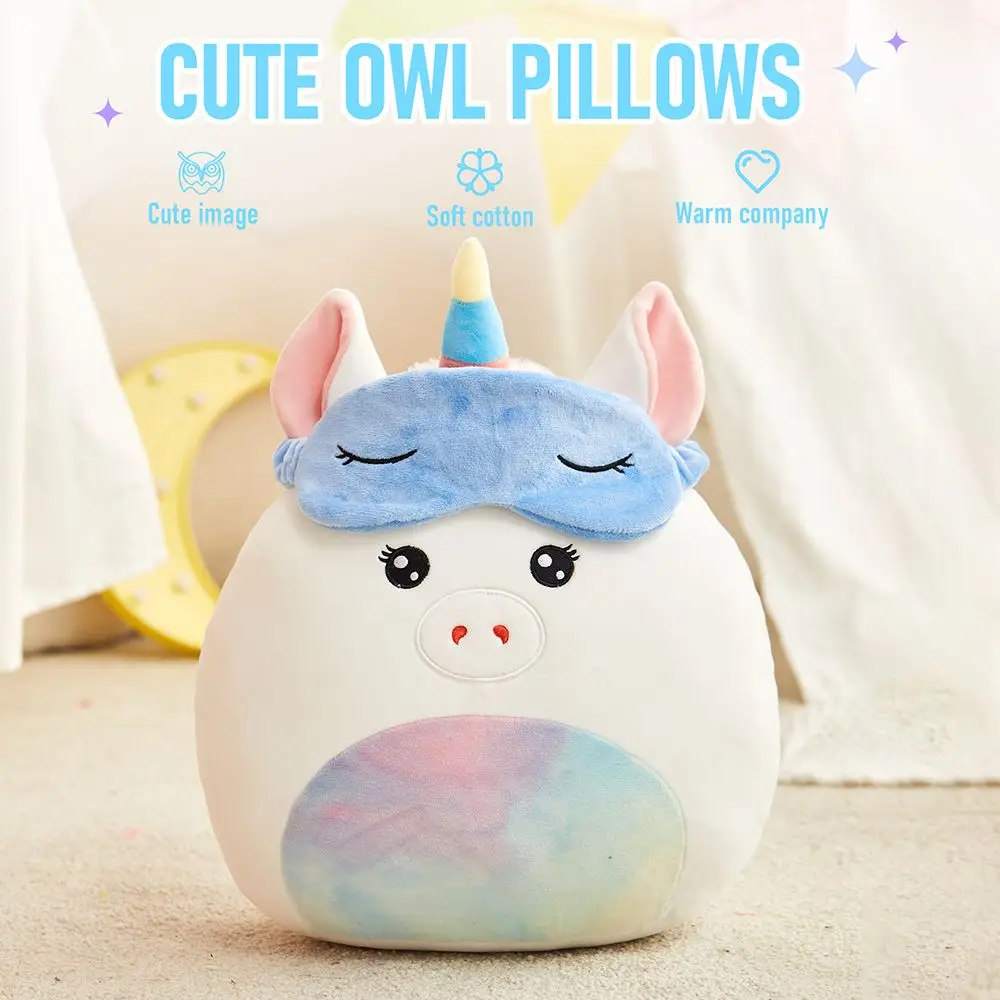 37cm Unicorn Throw Pillows with Eye Mask Animals Doll Cushion Kawaii White Unicorn Plush Toys Office Chair Cushions Girls Gift