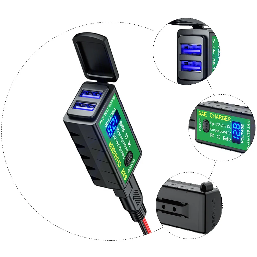 

1pc 4.8A Motorcycle Usb Dual Output Device Dual Usb Phone Charging Supply Motorbike Phone Motorcycle Charge Power