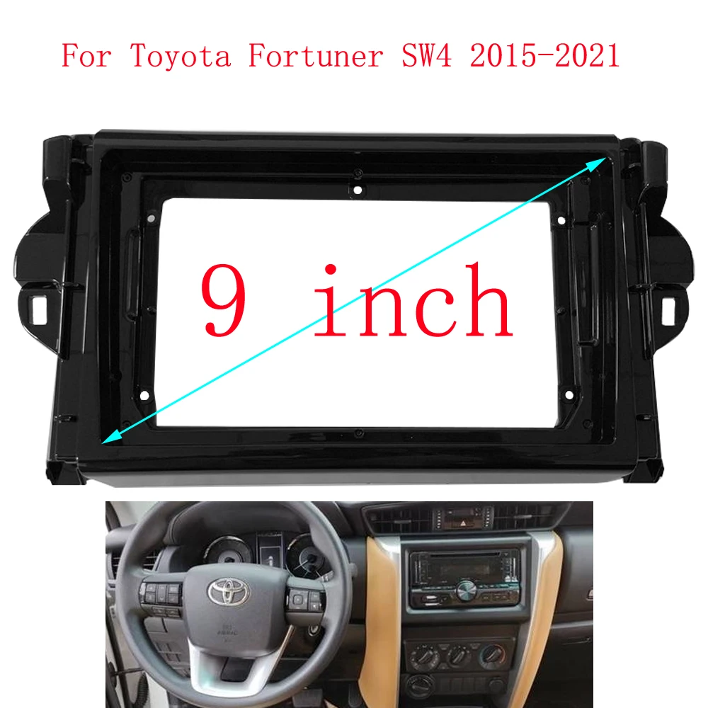 

Car Radio Fascia Frame For Toyota Fortuner SW4 2015-2021 9 inch 2DIN Stereo Panel Wiring Harness Power Cord Cable Adapter Canbus