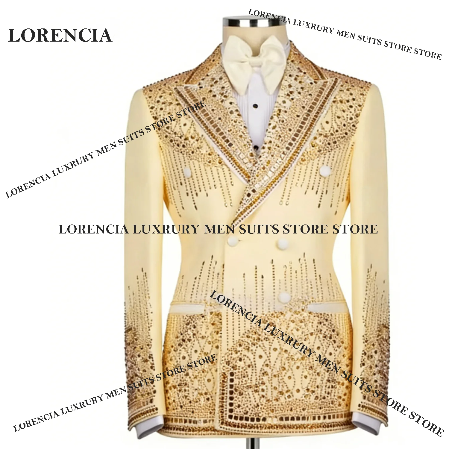 

Мужские костюмы на заказ с кристаллами, свадебный пиджак с лацканами-шалью, комплект из 2 предметов, жаккардовый смокинг для жениха, для вечеринок