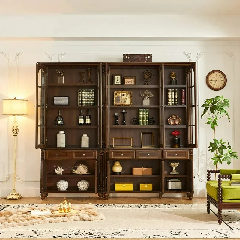 Customizable American all solid wood combination bookcase glass door