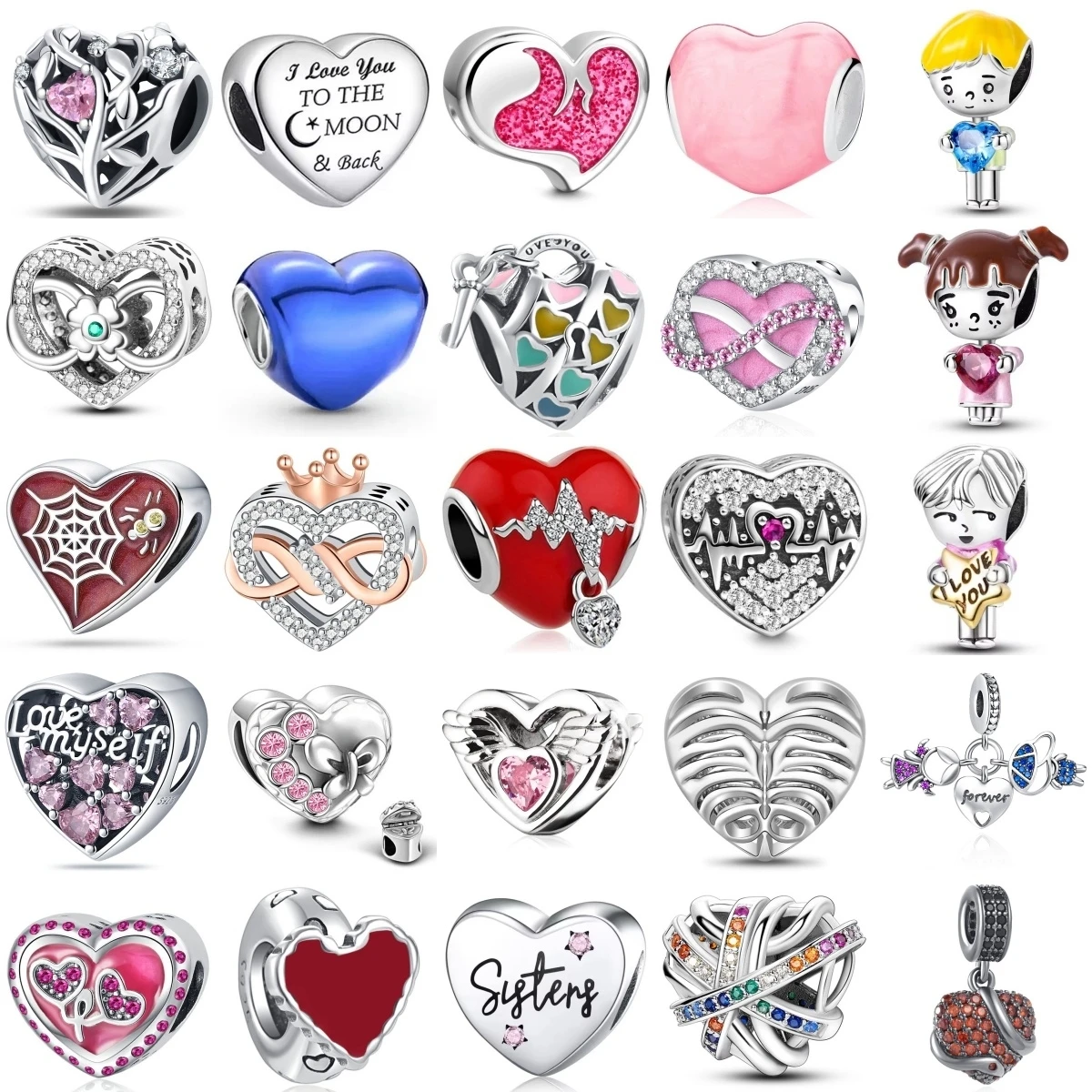 

New 925 Sterling Silver Crown Love Heartbeat Spider Web Pendant Trinket Bead Fit Original Charms Bracelet Jewerly Accessories