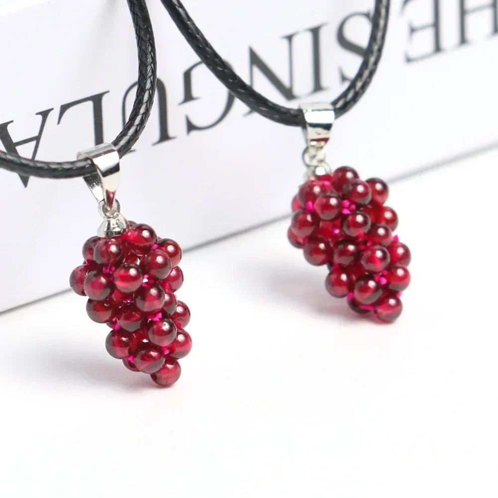 Collares con Colgante de Granate Natural, Cristal Reiki, Piedra Energética en Forma de Uva Roja, Cuentas de Granate Auténtico, Joyería para Mujer
