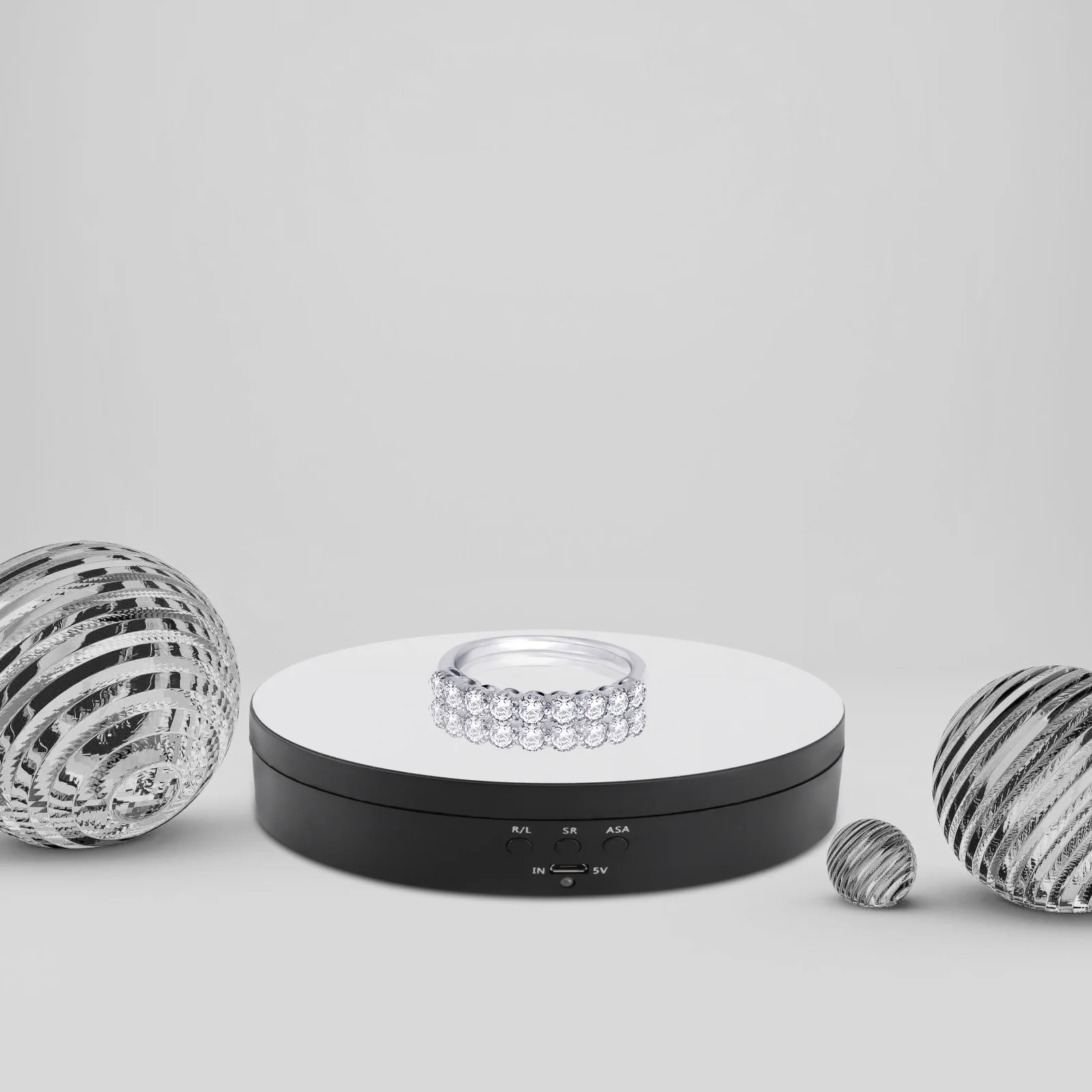 

Electric Rotating Display Stand 360° Adjustable Turntable Mirror Surface Abs Material For Jewelry Watch Cosmetics Phone Camera