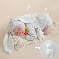 Handmade Knitted Cartoon Bunny Dolls Newborn Photography Accessories Stuffed Animal Props Pacify Rabbit Toys Infant Photo Props